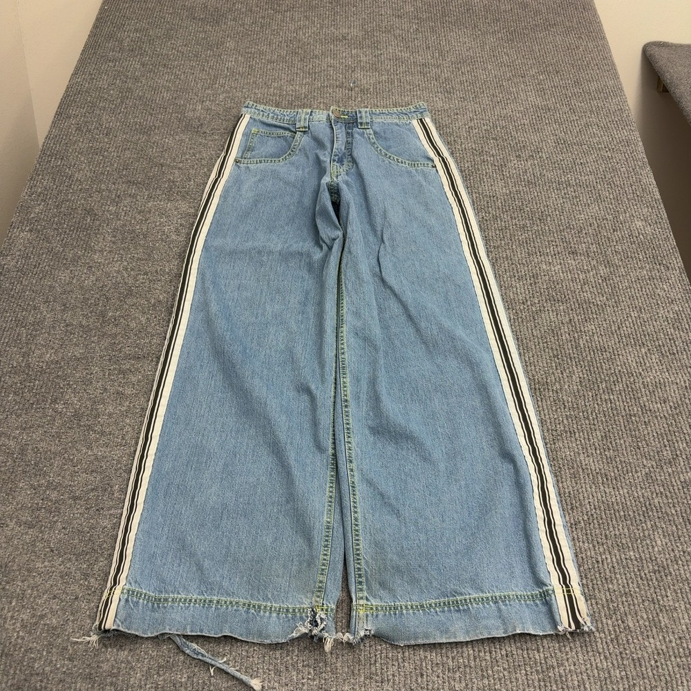 A Lab Jeans Mens 30 Blue Cotton Side Stripe Wide Leg Baggy Streetwear Skater Y2K